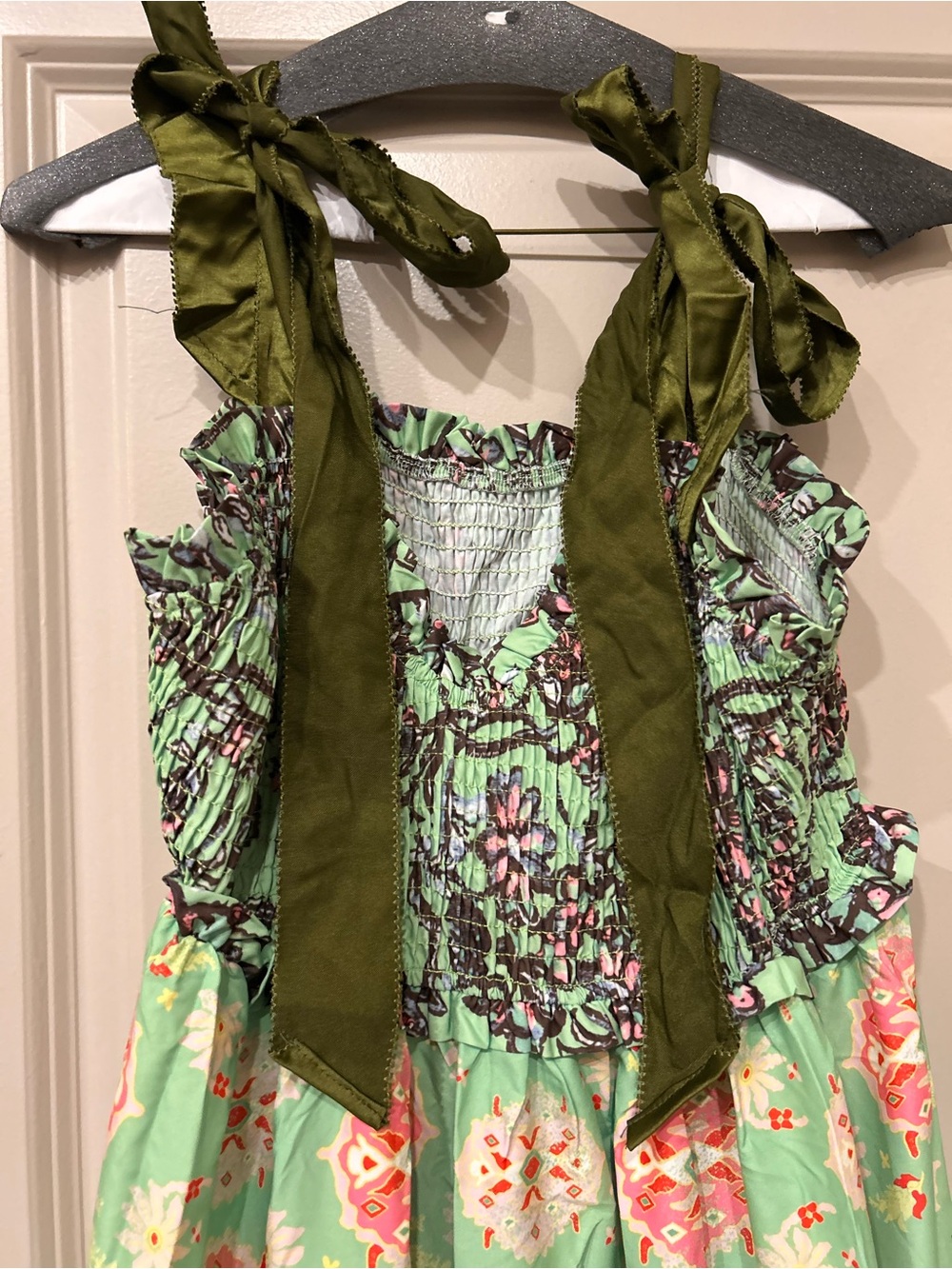 Source Unknown Green Floral Maxi Dress with Pink Accents - Picture 2 of 3